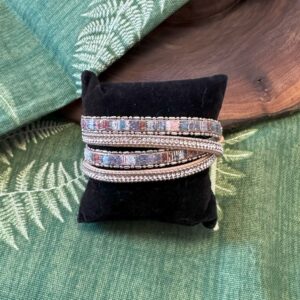 Bracelet - Leather Wrap Bracelet Multi Color with Rhinestones
