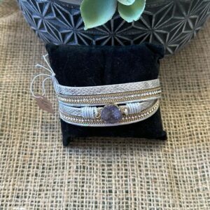 Bracelet - Leather Wrap Bracelet Purple Stone