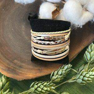 Bracelet - Leather Wrap  Cream & Tan Feather or Tree of Life