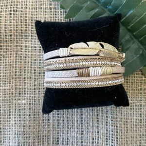 Bracelet - Leather Wrap  Cream & Tan Feather or Tree of Life