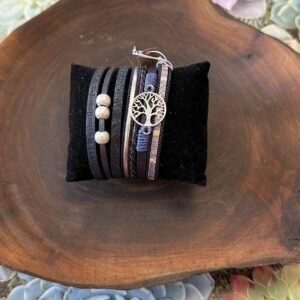 Bracelet - Leather Wrap Navy Blue Tree of Life