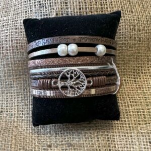 Bracelet - Leather Wrap  - Dark Brown Tree of Life