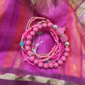 Bracelet - Bohemian Stackable Beaded Set - pink